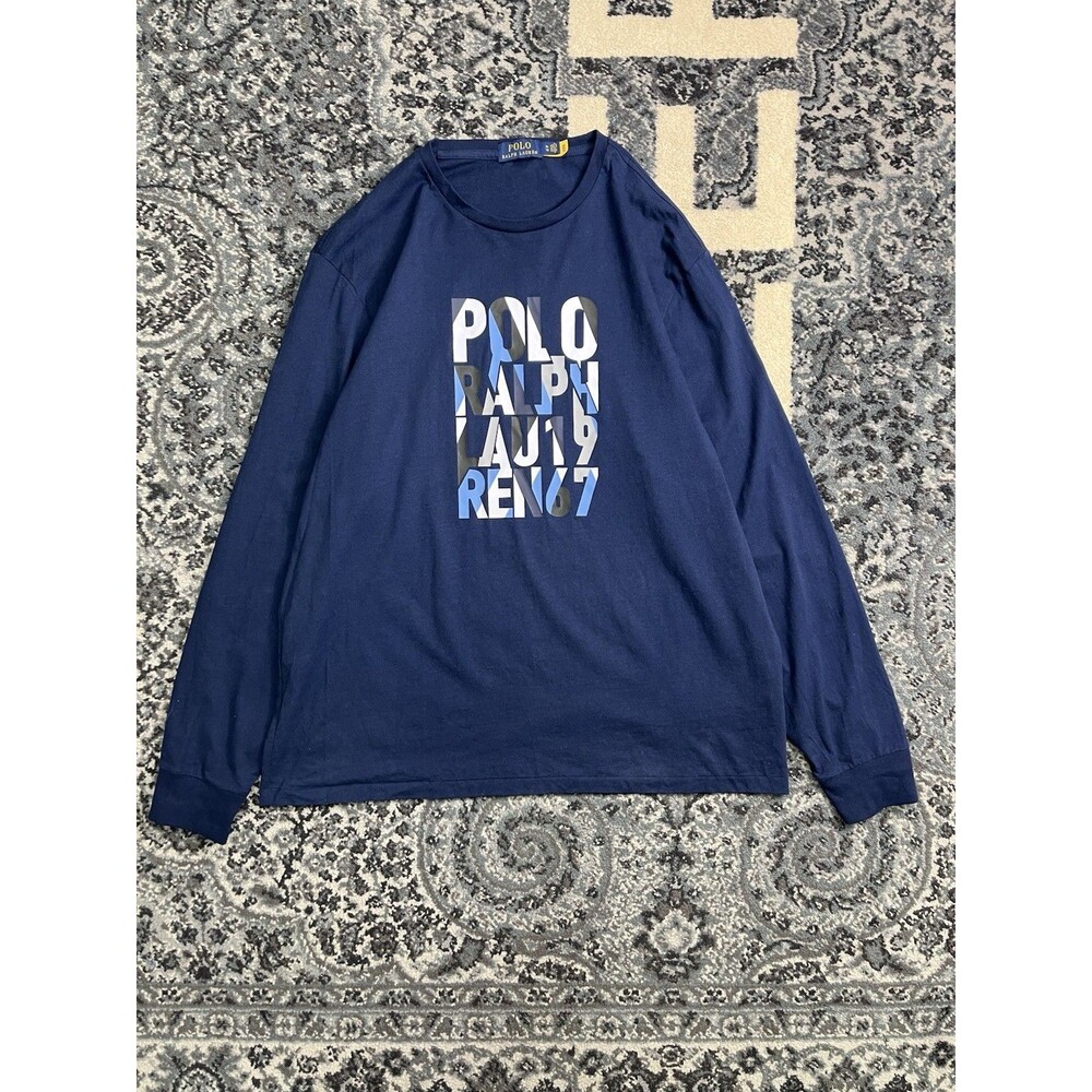 Mens Polo Ralph Lauren Logo Long Sleeve Crewneck Cotton T-shirt Navy blue  XL